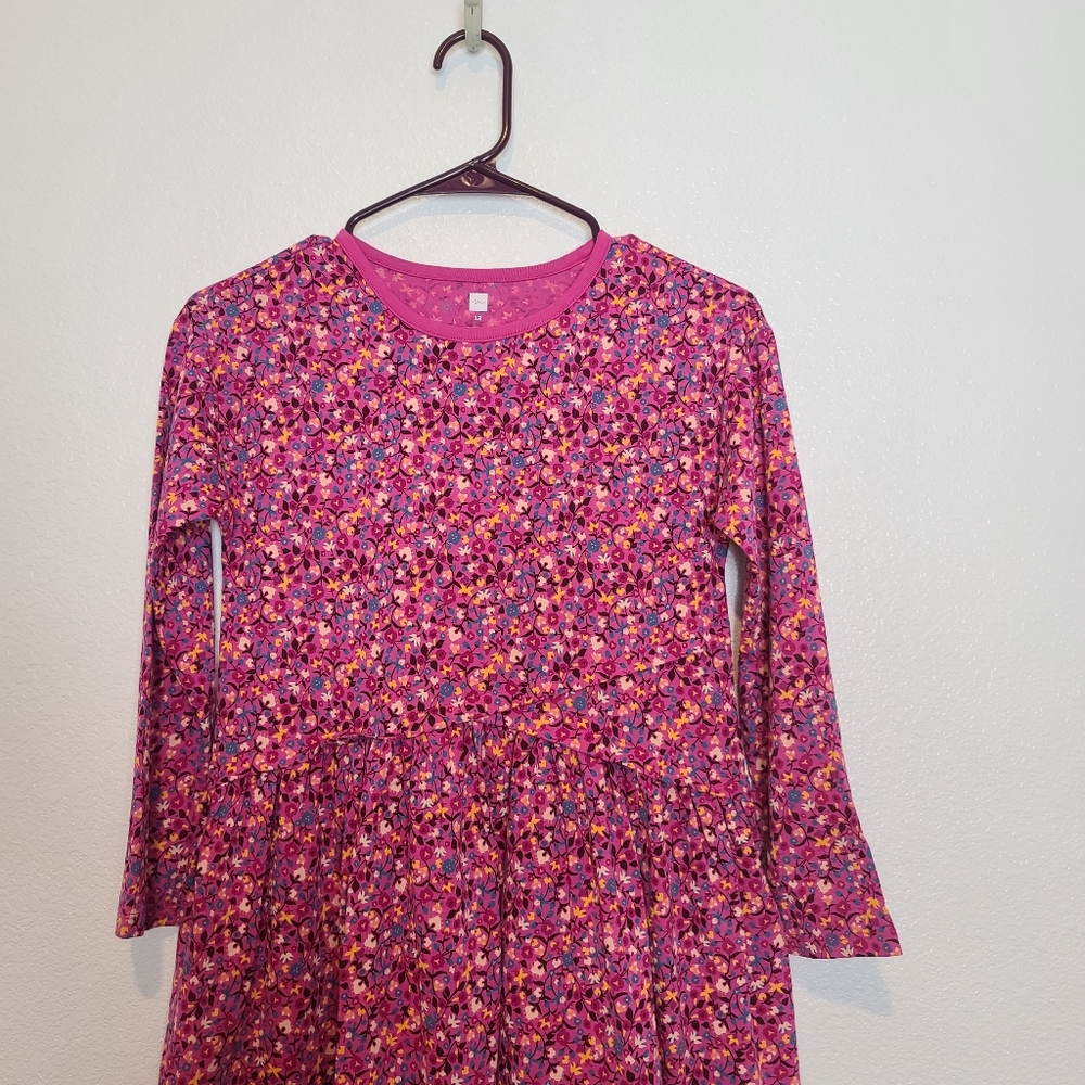 Tea Collection Kids Floral Hi-Low Cotton Pink Dress Size 12 - Picture 3 of 11